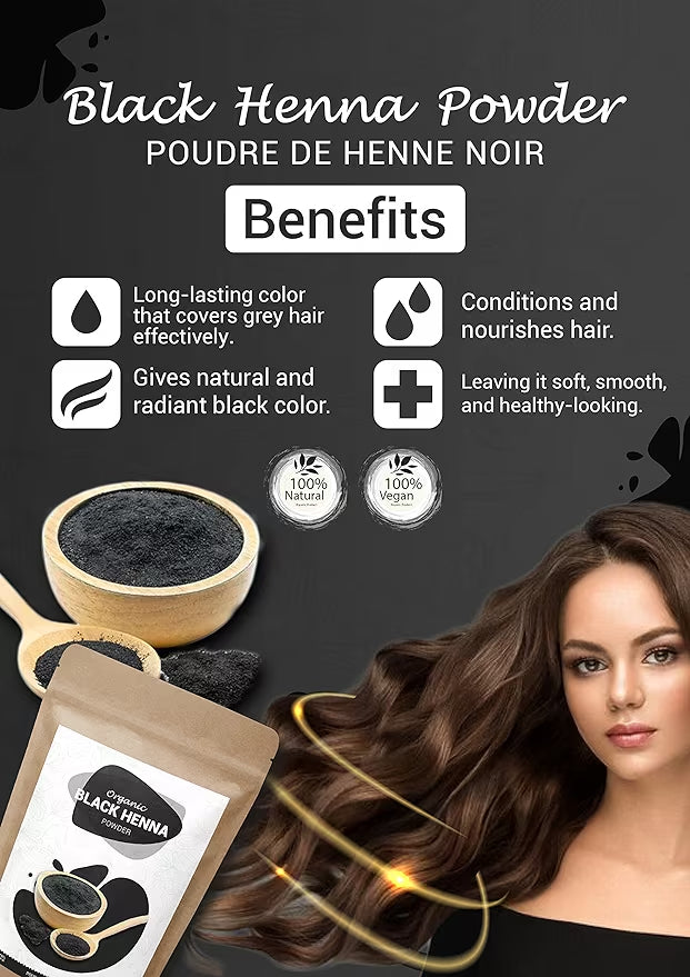 Pure Natural Black Heena Powder, Natural Hair Color, Kali Mehendi for Soft & Shinier Hair