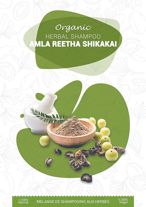 Natural Herbal Shampoo, Natural Ingredients - Amla Reetha Shikakai Mix for Soft, Shiny, Healthy-Looking Hair with Resealable Bag