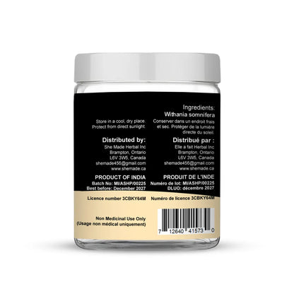 She Made Foods Ashwagandha Powder available in 100g Jar