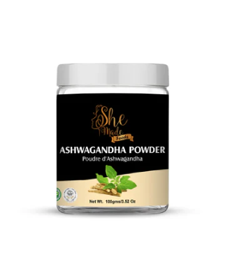 She Made Foods Ashwagandha Powder available in 100g Jar