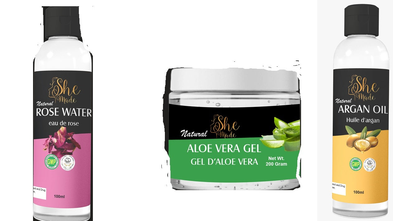Skin Moisturising combo Rose water,Argan Oil Aloe Vera Gel